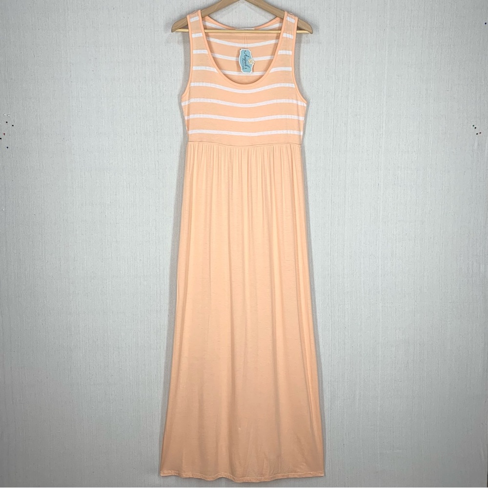 Color‎ Me Red~Sleeveless Knit Maxi Dress~Peach/White~Sz L